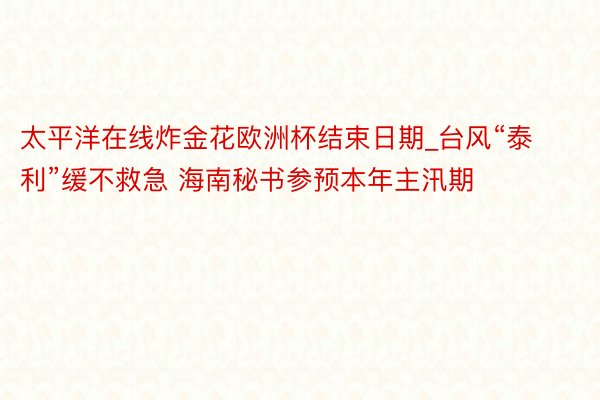 太平洋在线炸金花欧洲杯结束日期_台风“泰利”缓不救急 海南秘书参预本年主汛期