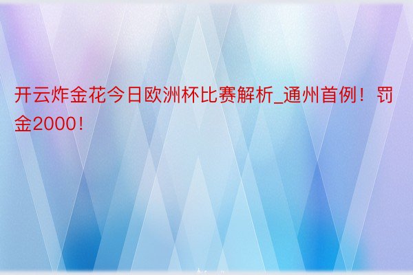 开云炸金花今日欧洲杯比赛解析_通州首例！罚金2000！